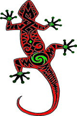 vector de salamandra con dise&ntilde;o &eacute;tnico en color rojo y verde