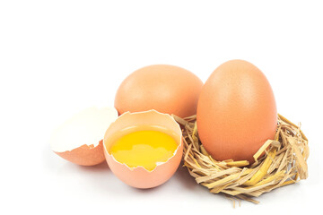 Eggs and egg yolk on the White background. This can be used as a business card background and can be used as an advertising image.