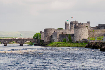 Stunning medieval King John castle on river Shannon, Limerick city, Ireland. Popular and famous...