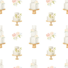 Seamless pattern for a wedding theme, wedding cake and wedding bouquet. Ideal for wedding design, packaging, invitations.