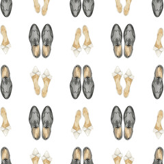 Seamless pattern with women's and men's shoes. Shoes of the bride and groom.
