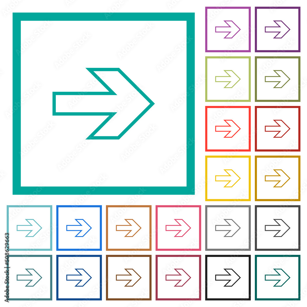 Poster right arrow outline flat color icons with quadrant frames