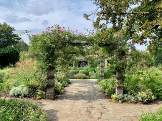 English garden at Ravenscourt park. Selective focus. Hammersmith and Fulham. Rose garden. London, England, United Kingdom