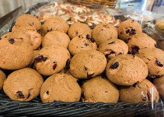 Pile of assorted mochi bun selling in the bakery.