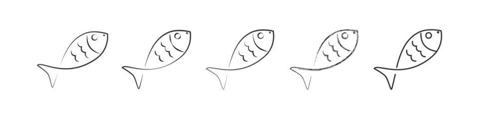 Fish icons. Illustration of a summer fish. Vector graphics of black lines on a white background. Carp, crucian carp.