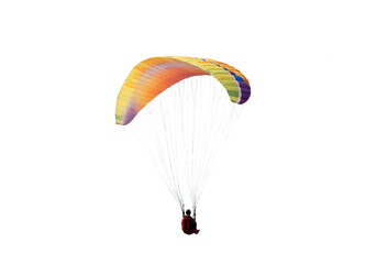 The sportsman flying on a paraglider. Beautiful paraglider in flight on a white background. isolated
