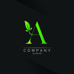 Letter A Green Leaf Logo Design Vector ecology elements for web Spa beauty saloon 
