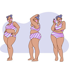 Seth girl in a striped swimsuit with a full figure