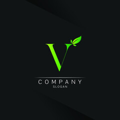 Letter V Green Leaf Logo Design Vector ecology elements for web Spa beauty saloon 