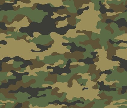 Texture camouflage military background, green pattern with yellow, brown spots, seamless army print. EPS
