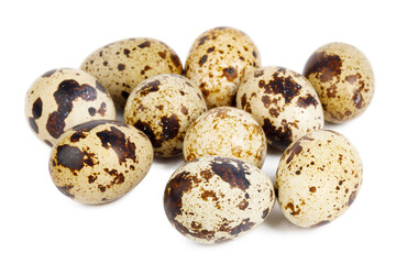 Group of quail eggs isolated on white background. Diet food.