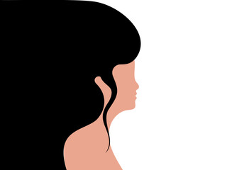 Abstract vector tricolor design with a silhouette of a woman with puffy hair.