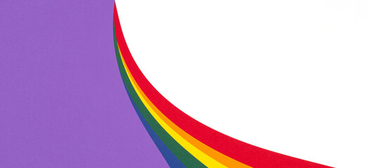 Lgbt pride month. Lgbtq colors flag paper layout on white background. Rainbow colors layout background. Top view, copy space