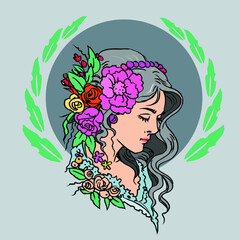 woman with flowers art vector for card decoration illustration wallpaper