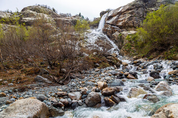 Alibeckskiy waterfall in Teberda in Caucasus mountains