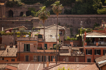 Fototapeta na wymiar Housing in old Rome near ruins of Palatine hill