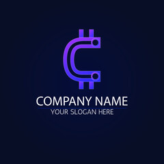 Premium luxury Symbol of crypto. Letter C in form of chip lines. vector Template for logo