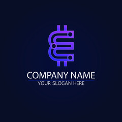 Premium luxury Symbol of crypto. Letter E in form of chip lines. vector Template for logo