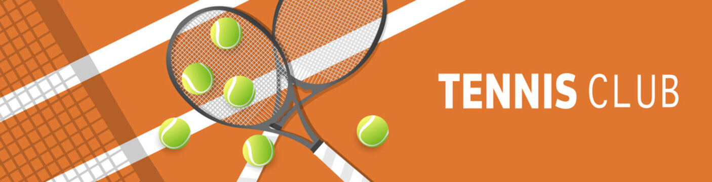Tennis ball on Tennis racket on the white line clay court tennis , Illustrations for use in online sporting events , Illustration Vector  EPS 10