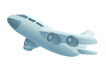 3d cartoon style flying airplane icon on white background. Passenger aircraft flat vector illustration. Transportation, vehicle, journey, travel, summer vacation concept