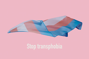 text stop transphobia and transgender pride flag