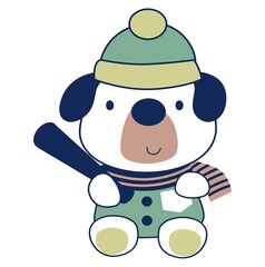 Dog with hat holding baseball bat