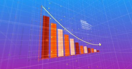 Image of financial data processing over blue background