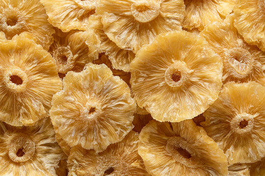 Close-up view of dried pineapple