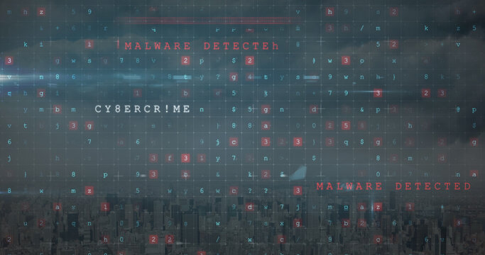 Image of cyber attack warning over cityscape