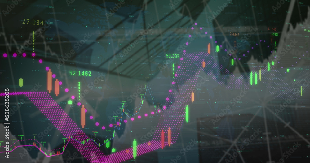 Poster image of financial data and graphs over architecture