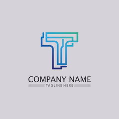 T letter, T logo vector font alphabet design and icon T