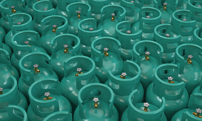 Obraz premium Lots of turquoise gas cylinders , 3d render