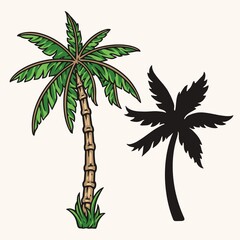 Coconut palm vintage colorful element