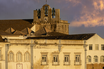 cathedral in faro at sunset, algarve, portugal