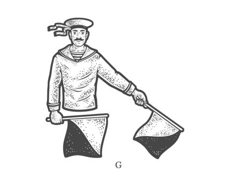 sailor signaling with flags, black and white clip art preview