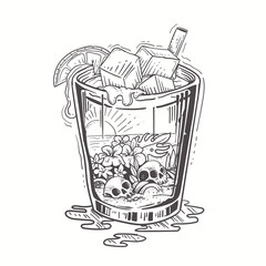 summer ice with skull, sunset and beach 
