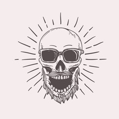 hipster skull with outline drawing
