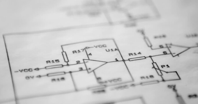 Dolly shot of an electrical circuit drawing