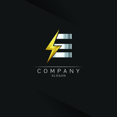 E Letter Logo Design With Lighting Thunder Bolt Electric Bolt Letter Logo Vector Illustration