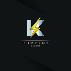 K Letter Logo Design With Lighting Thunder Bolt Electric Bolt Letter Logo Vector Illustration