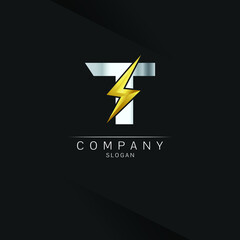 T Letter Logo Design With Lighting Thunder Bolt Electric Bolt Letter Logo Vector Illustration