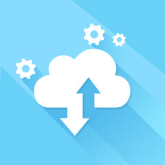 cloud computing concept, data center, file management, cloud storage flat illustration vector on blue background