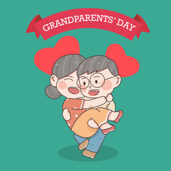 Hand drawn couple of grandparents, happy family of elder people, National grandparents' day