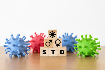 Concept of STD sexually transmitted infections text on wooden cubes. medical and healthcare concept.