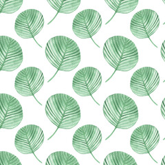 Seamless background with green leaves,pattern in vintage watercolor style.