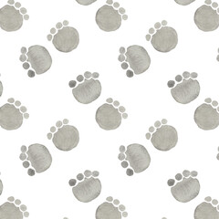 Watercolor seamless pattern with footprint animals. Exotic wallpaper for fabric, wrapping paper , etc.Green pattern.