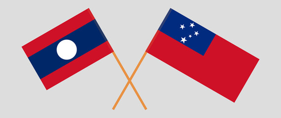 Crossed flags of Laos and Samoa. Official colors. Correct proportion