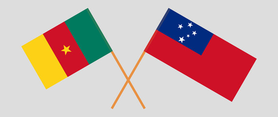 Crossed flags of Cameroon and Samoa. Official colors. Correct proportion