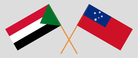 Crossed flags of the Sudan and Samoa. Official colors. Correct proportion