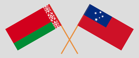 Crossed flags of Belarus and Samoa. Official colors. Correct proportion